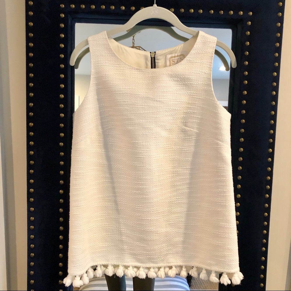Sail to Sable Ivory Textured Sleeveless Tassel-Hem Top